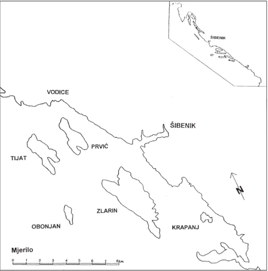 Fig. 1. The geographical position of the islands of Krapanj and Prvi}