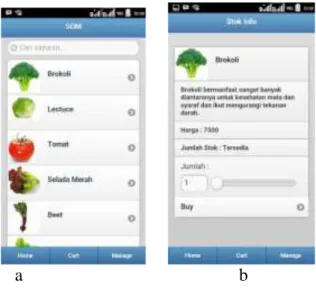 Gambar  9  adalah  halaman  saat  user  masuk  aplikasi  dan  melihat  menu  sayur. 