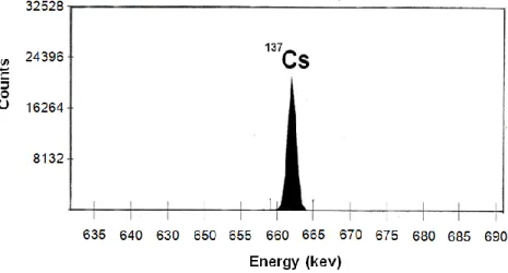 Gambar 3.  Spektrum  isotop  137 Cs  dalam  endapan  CsClO 4   hasil  pengukuran  menggunakan  spektrometer- γ di PTBBN  