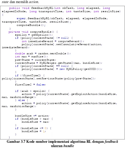 Gambar 3.7 Kode sumber implementasi algoritma RL dengan feedback 