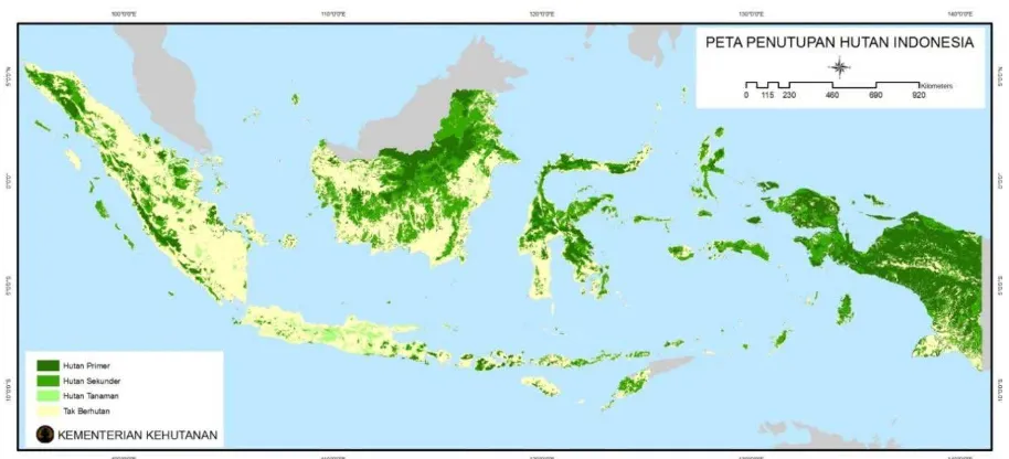 Gambar 2. Kondisi Penutupan Hutan Indonesia Tahun 2009. 