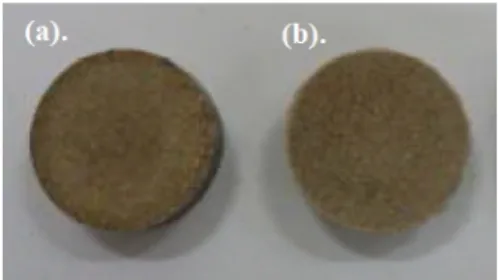 Gambar 1. Komposit serbuk limbah kaca dengan perekat polimer (a). PU dan (b). PVA c.
