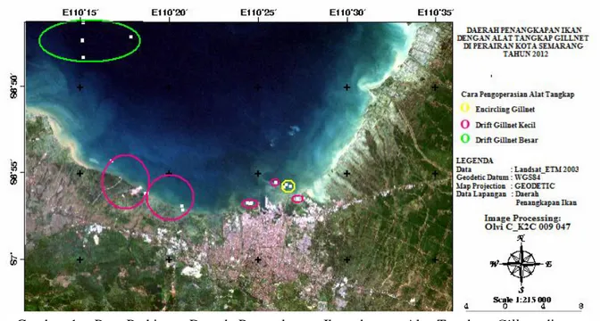 Gambar  1.    Peta  Prakiraan  Daerah  Penangkapan  Ikan  dengan  Alat  Tangkap  Gillnet  di    Perairan Kota Semarang 