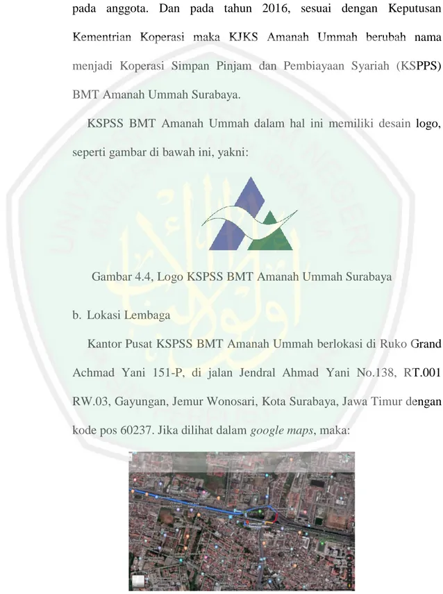 Gambar 4.4, Logo KSPSS BMT Amanah Ummah Surabaya  b.  Lokasi Lembaga 