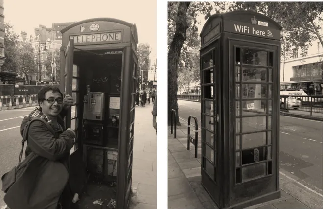 Foto 3a dan 3b: Telephone booth di Kota London, menjadikan yang lama baru  Sumber: koleksi foto penulis, Agustus 2017 