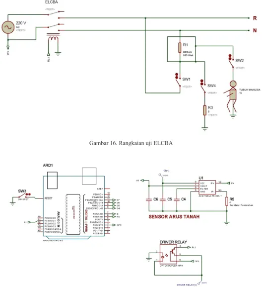 Gambar 17. Bagian rangkaian Arduino, ACS712 dan driver relay ELCBAGambar 16. Rangkaian uji ELCBA