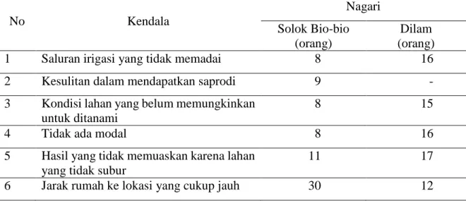 Tabel 10. Kendala dalam pemanfaatan sawah baru 