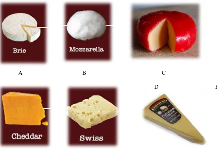 Gambar 1 : A. Keju lunak, B. Keju semi lunak, C. Keju semi keras, D. Keju keras tekstur tertutup, E