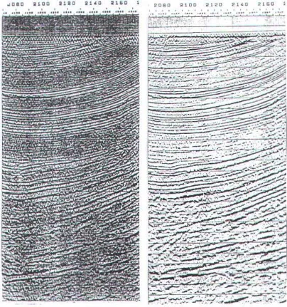 Gambar 4.4 Perbedaan kontinuitas penampang seismik pada lapisan hampir datar pada COP 4140-4340 