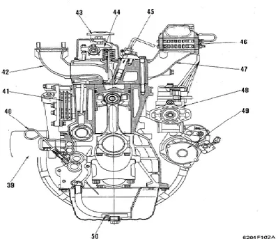 Gambar 2. Komponen utama diesel engine (Tampak Samping)  1.  Ring gear    41. Oil cooler 