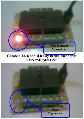 Gambar 14. Relay ketika mendapat SMS “MESIN  OFF” 