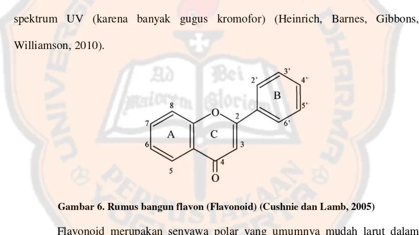 Gambar 6. Rumus bangun flavon (Flavonoid) (Cushnie dan Lamb, 2005) 
