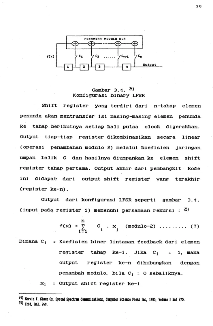Gambar  3 • i  .  21)  Konrigurasi  binary  LFSR 