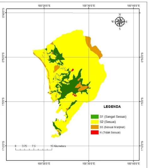 Gambar 3. Zona kesesuaian lahan untuk permukiman di wilayah penelitian  Kota  Padang  antara  periode  2000-2014  memiliki 