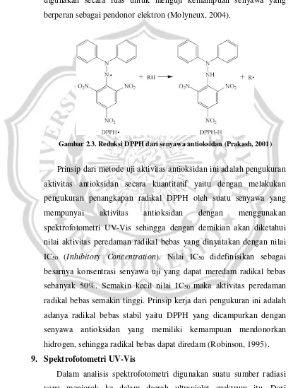 Gambar 2.3. Reduksi DPPH dari senyawa antioksidan (Prakash, 2001) 