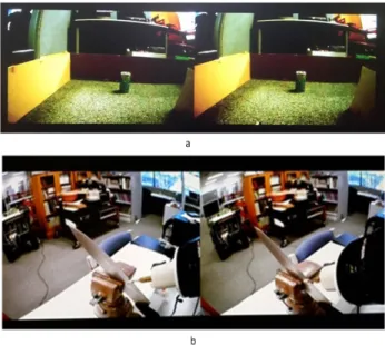 Gambar 4. Tampilan visual dari HMD Gambar 5. Sistem haptic feedback; (a) pengirim; (b) penerima