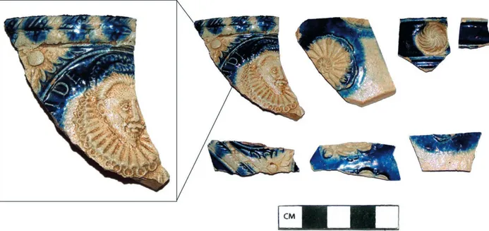 Fig. 15. Fragments of a stoneware jug made in Westerwald and found in Tiltų Str. 6A, dated back to the end of the 16 th  c
