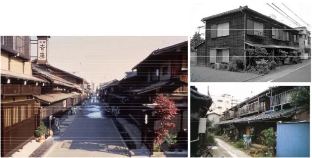 Gambar 6 Rumah tipe Machiya (kiri) dan tipe Nagaya (kanan)  (Sumber: Dokumen Kobayashi, 2008) 