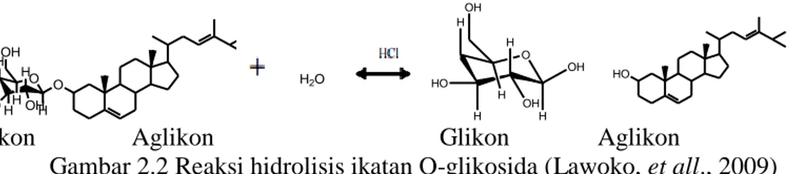 Gambar 2.2 Reaksi hidrolisis ikatan O-glikosida (Lawoko, et all., 2009) 