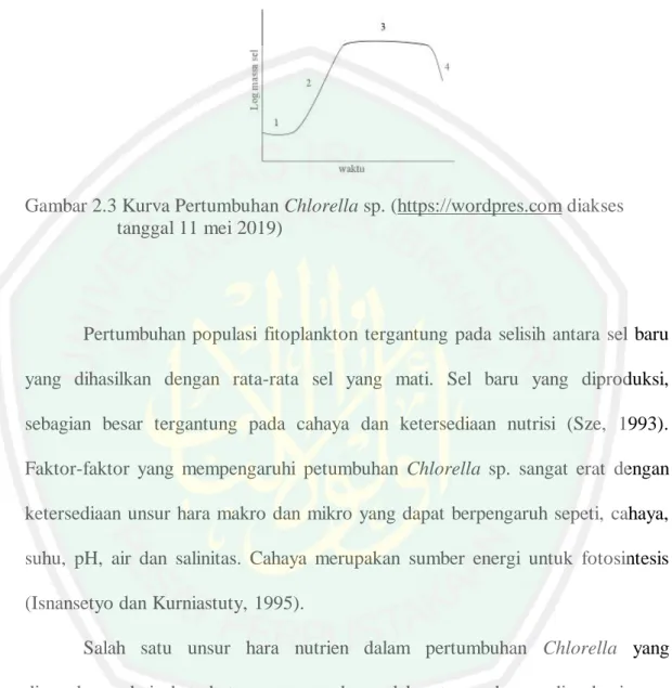 Gambar 2.3 Kurva Pertumbuhan Chlorella sp. (https://wordpres.com diakses    tanggal 11 mei 2019) 