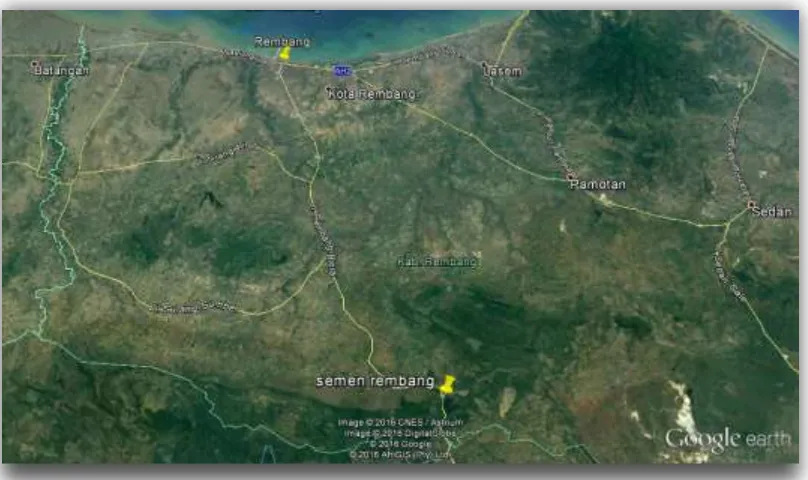 Gambar 1.2 Jalur Distribusi Pabrik Rembang (earth.google.com) 