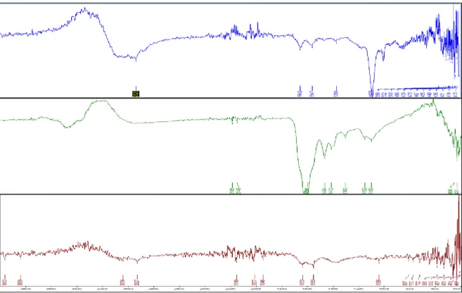 Gambar 6. Spektrum IR (1) konjugat AuNP-PAMAM G4-Nimotuzumab, (2) hasil urin, (3) hasil feses
