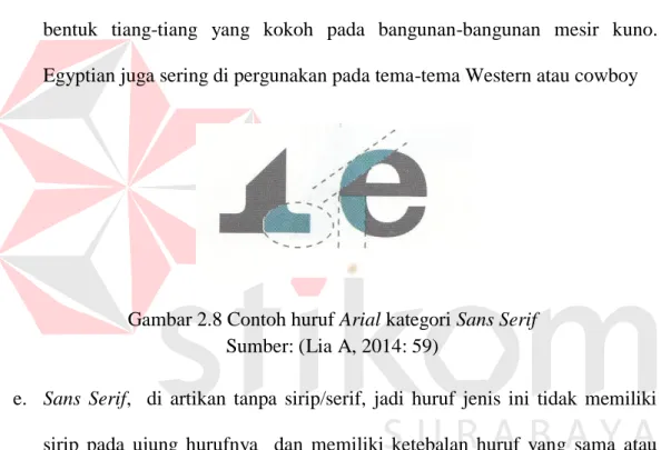 Gambar 2.8 Contoh huruf Arial kategori Sans Serif  Sumber: (Lia A, 2014: 59) 