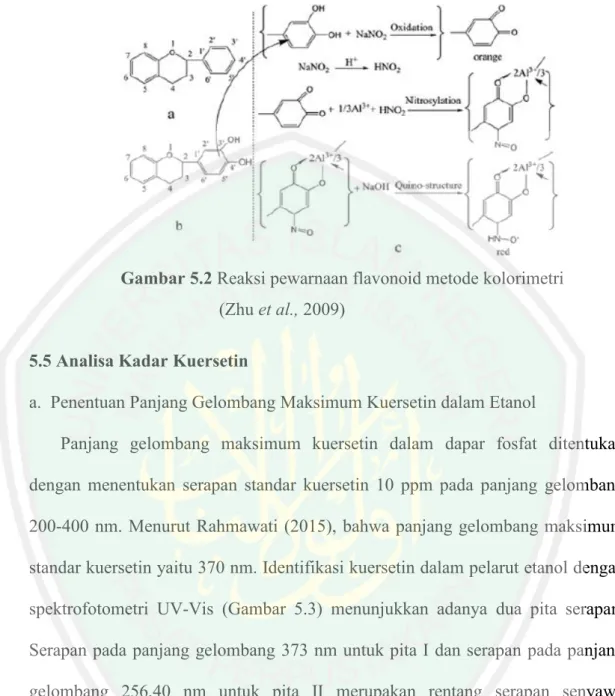 Gambar 5.2 Reaksi pewarnaan flavonoid metode kolorimetri (Zhu et al., 2009)