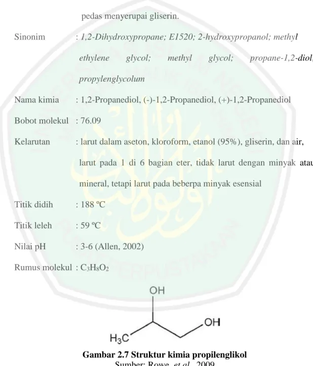 Gambar 2.7 Struktur kimia propilenglikol  Sumber: Rowe, et al., 2009 