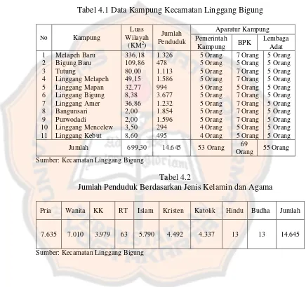 Tabel 4.1 Data Kampung Kecamatan Linggang Bigung 
