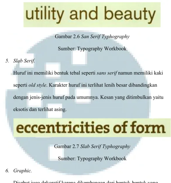 Gambar 2.6 San Serif Typhography  Sumber: Typography Workbook  5.  Slab Serif. 