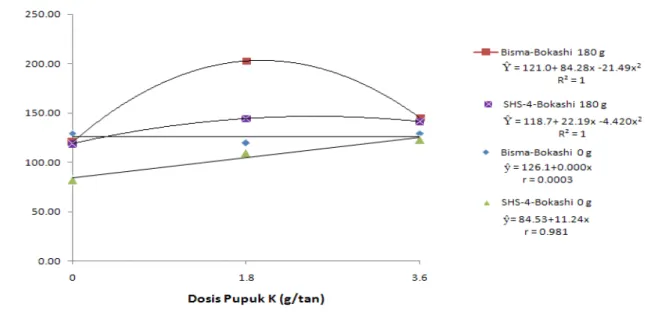 Gambar 2. Grafik hubungan antara pupuk K terhadap produksi pipilan kering. 