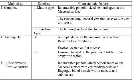 Tabel 2.2  Klasifikasi gastritis berdasarkan endoskopi24 