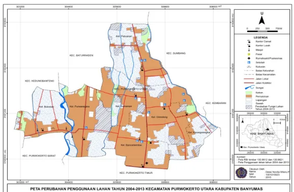 Gambar    1  Peta  Perubahan  Penggunaan  Lahan  Tahun  2004-2013  Kecamatan  Purwokerto  Utara  Kabupaten    Banyumas 