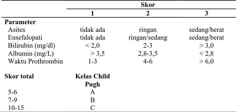 Tabel 2.2 Klasifikasi Child – Pugh20 