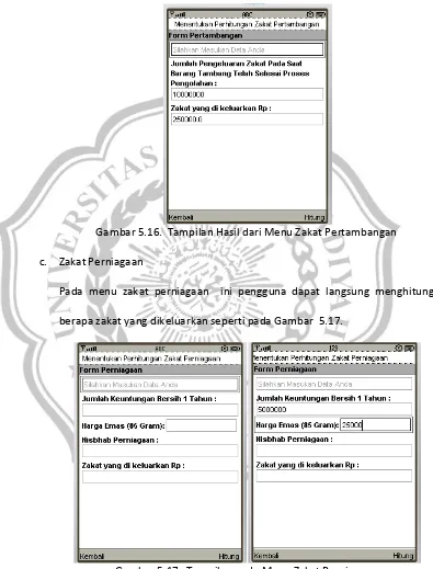 Gambar 5.17.  Tampilan pada Menu Zakat Perniagaan 