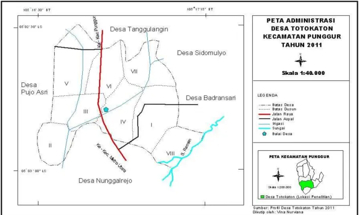 Gambar 1. Peta Adminintrasi Desa Totokaton Kecamatan Punggur Kabupaten Lampung Tengah  Tahun 2012