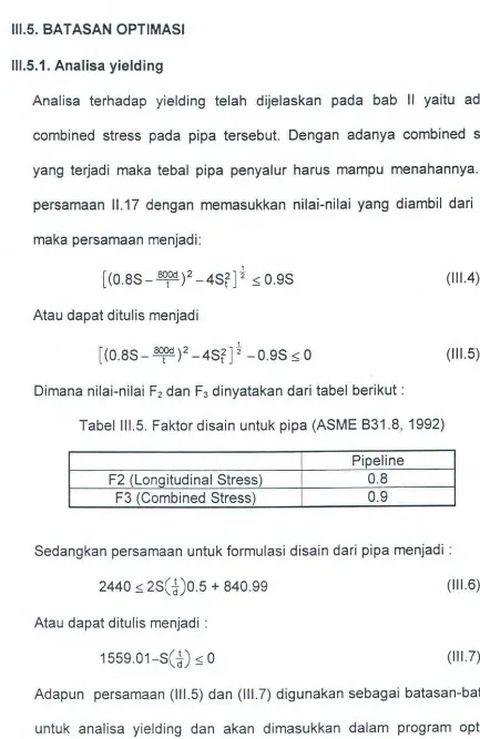 Tabel 111.5. Faktor disain untuk pipa (ASME 831.8, 1992) 