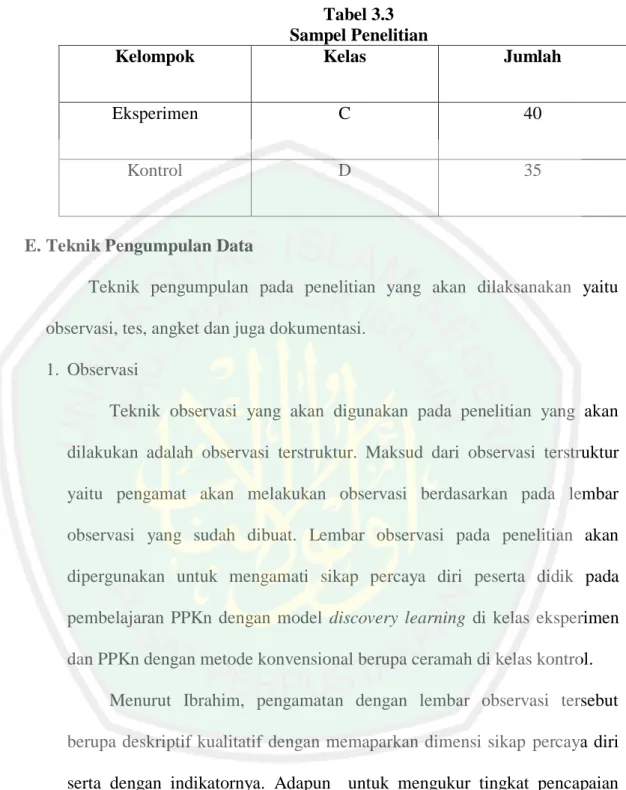 Tabel 3.3  Sampel Penelitian  