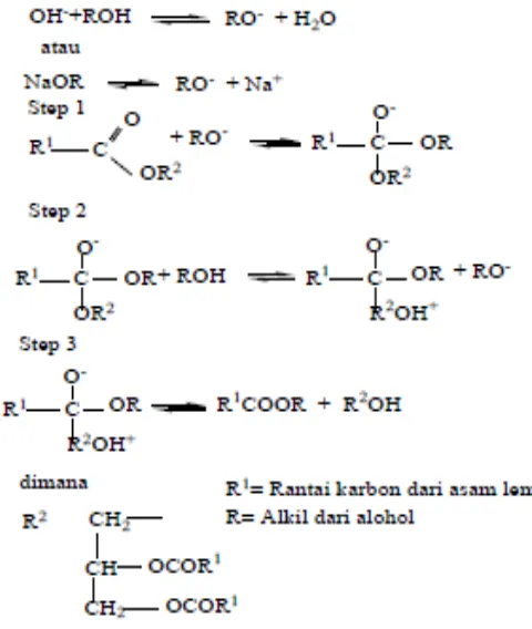 Gambar 2. 2. Mekanisme Reaksi Transesterifikasi (Enweremadu dkk., 2009) 