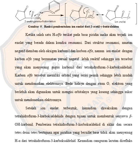 Gambar 5. Reaksi pembentukan ion enolat dari 2-asetil-γ-butirolakton