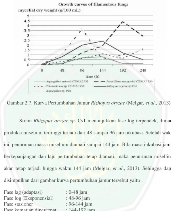 Gambar 2.7. Kurva Pertumbuhan Jamur Rizhopus oryzae (Melgar, et al., 2013). 