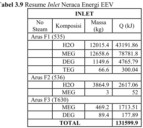 Tabel 3.9 Resume Inlet Neraca Energi EEV 