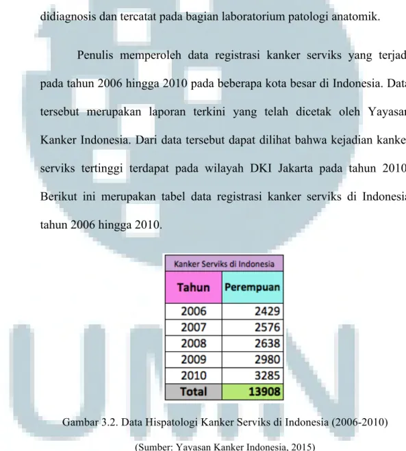 Gambar 3.2. Data Hispatologi Kanker Serviks di Indonesia (2006-2010)  (Sumber: Yayasan Kanker Indonesia, 2015) 