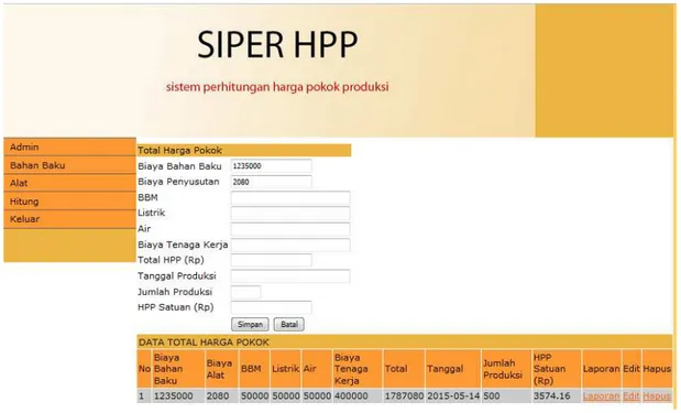Gambar 4. Form Hitung HPP 