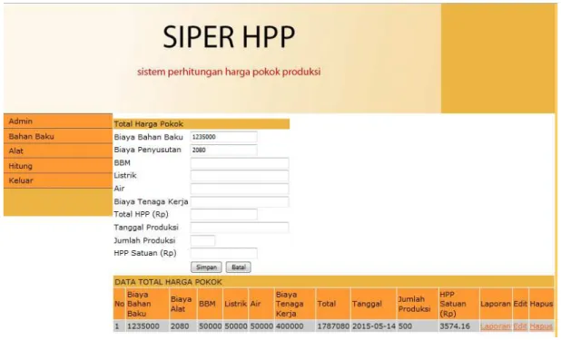 Gambar 4. Form Hitung HPP 