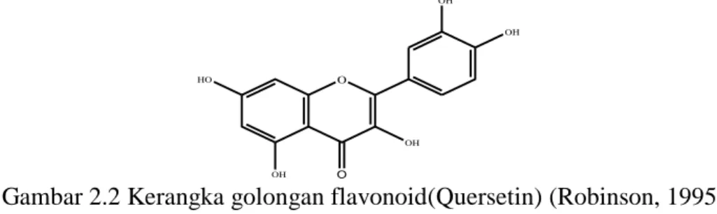 Gambar 2.2 Kerangka golongan flavonoid(Quersetin) (Robinson, 1995) 