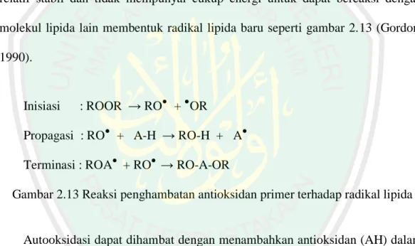 Gambar 2.14 Reaksi penghambatan antioksidan antar radikal antioksidan Produk non-radikal 