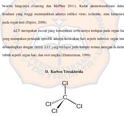 Gambar 1. Struktur karbon tetraklorida  (Direktorat Jenderal Pengawasan Obat da Makanan, 1995) 