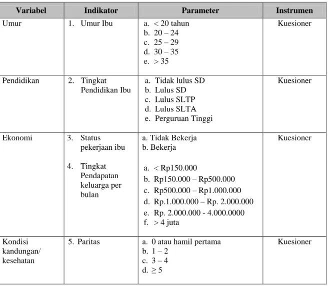 Tabel 3.1. Variabel, Indikator, dan Rancangan Instrumen 